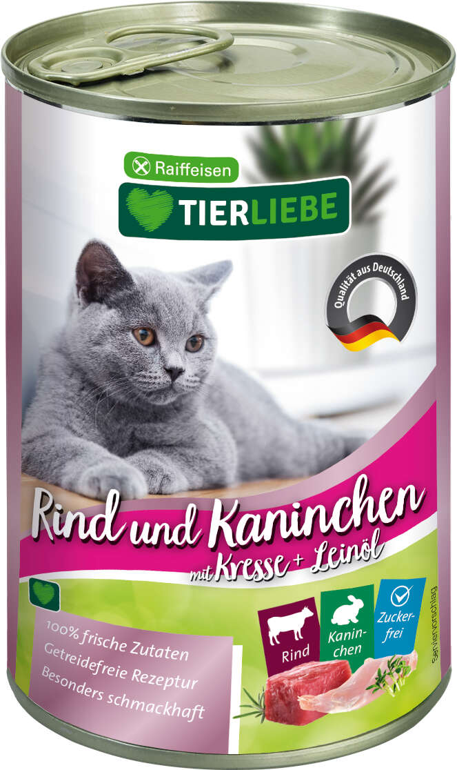 TIERLIEBE Katzen-Nassfutter Rind und Kaninchen